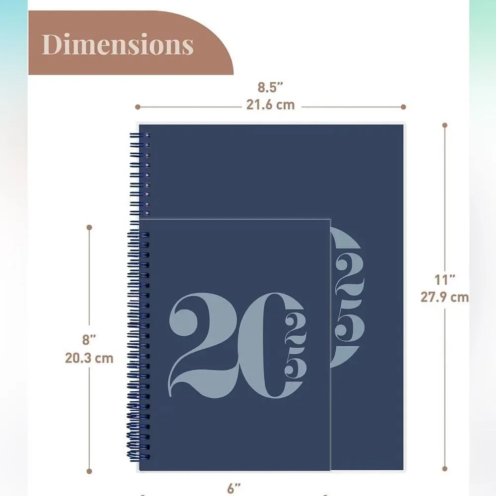 2025 Weekly Planner Annual & Monthly Planner Flexible Cover, Note  Pages, Blue